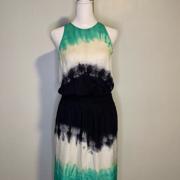 A.L.C. Tallulah white green & navy tie-dye sleeveless silk midi dress size 6 - Picture 4 of 15